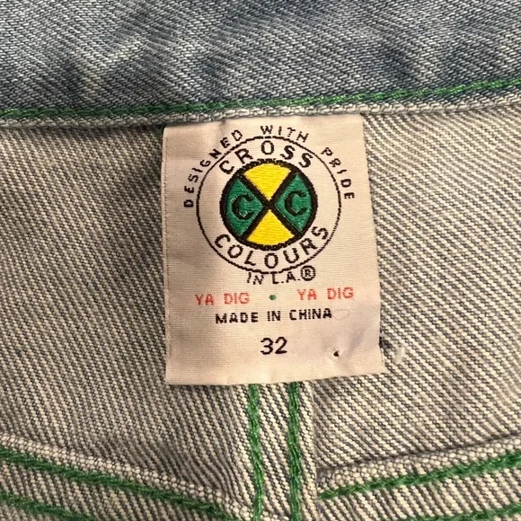 Cross Colours Cuffed Denim Short Ya Dig Hip Hop in Vintage Indigo NWOT (32) - Picture 8 of 9